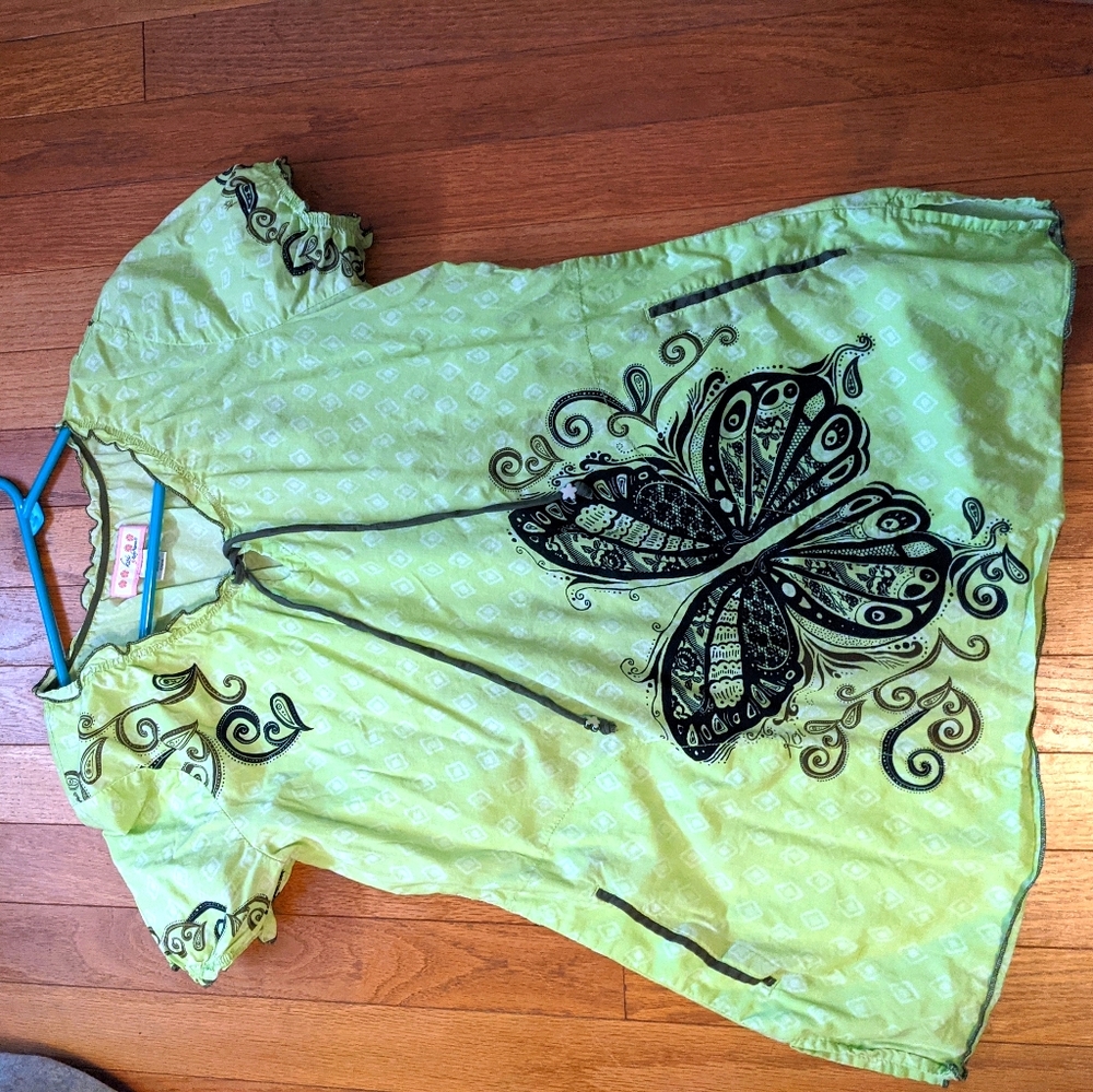 koi Lime Green Butterfly Short Sleeve Tee